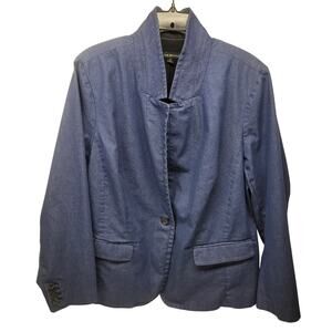Lane Bryant Plus 24 Chambray Denim Blazer Jacket Mandarin Collar Stretch